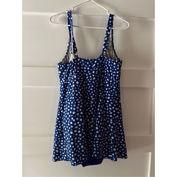 Garbar blue and white polka dot One Piece Swimdress size 14 - Picture 2 of 6